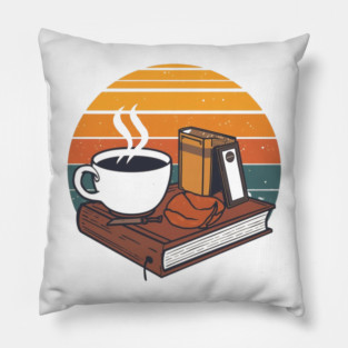 vintage Sunrise Reading books coffee Pillow