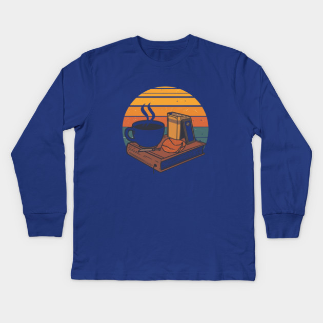 vintage Sunrise Reading books coffee Kids Long Sleeve T-Shirt by SR8891