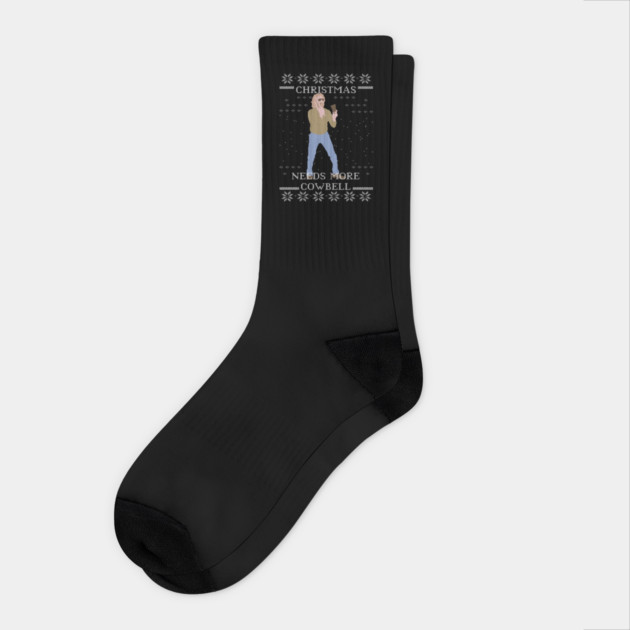Needs More Cowbell Ugly Christmas Sweater Socks by Tv Moments