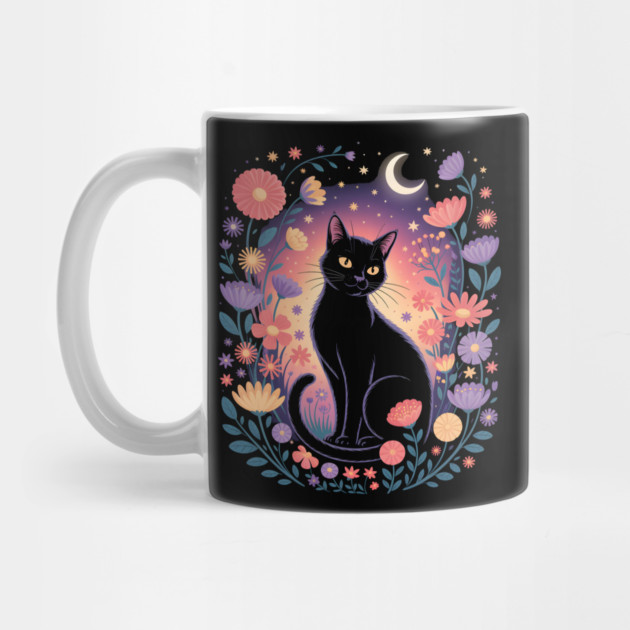 Mystical Black Cat & Moon Floral by norhando