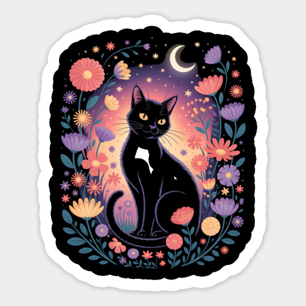 Mystical Black Cat & Moon Floral Magnet by norhando