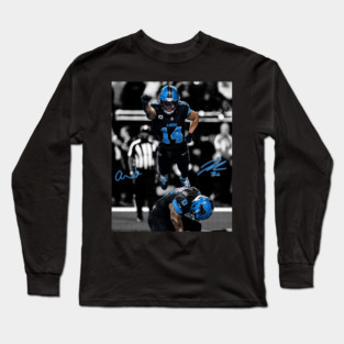 Vintage Amon-Ra St. Brown và Jahmyr Gibbs Spiderman&Superman Celebration Detroit Football Long Sleeve T-Shirt