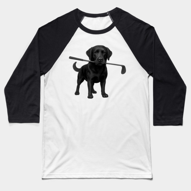 Black Lab Golfer – Funny Dog Lover Golf Gift, Labrador Retriever Art Baseball T-Shirt by DonWillisJrArt