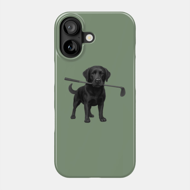 Black Lab Golfer – Funny Dog Lover Golf Gift, Labrador Retriever Art Phone Case by DonWillisJrArt
