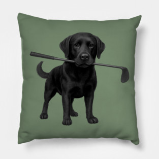 Black Lab Golfer – Funny Dog Lover Golf Gift, Labrador Retriever Art Pillow