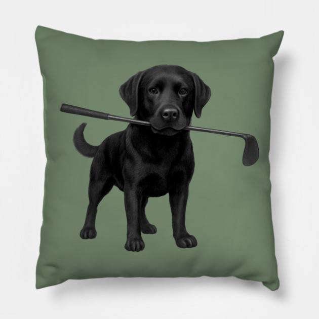 Black Lab Golfer – Funny Dog Lover Golf Gift, Labrador Retriever Art Pillow by DonWillisJrArt