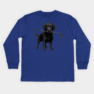 Black Lab Golfer – Funny Dog Lover Golf Gift, Labrador Retriever Art Kids Long Sleeve T-Shirt