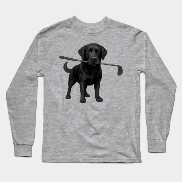 Black Lab Golfer – Funny Dog Lover Golf Gift, Labrador Retriever Art Long Sleeve T-Shirt by DonWillisJrArt