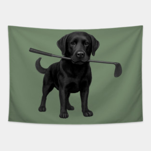 Black Lab Golfer – Funny Dog Lover Golf Gift, Labrador Retriever Art Tapestry