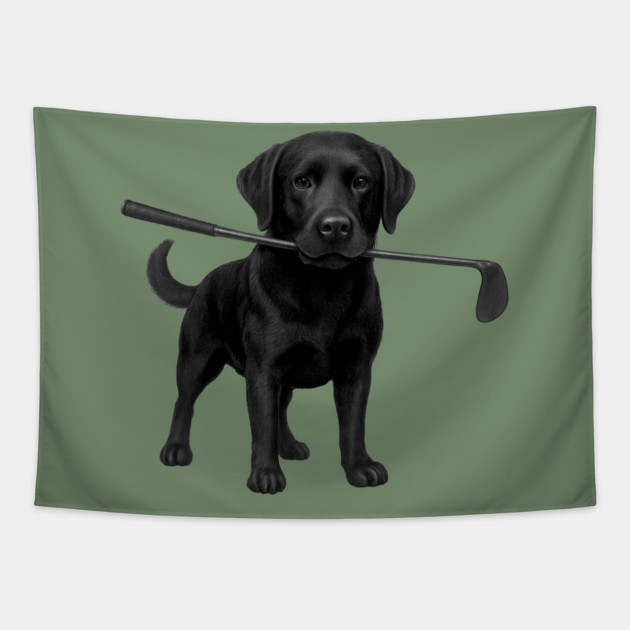 Black Lab Golfer – Funny Dog Lover Golf Gift, Labrador Retriever Art Tapestry by DonWillisJrArt