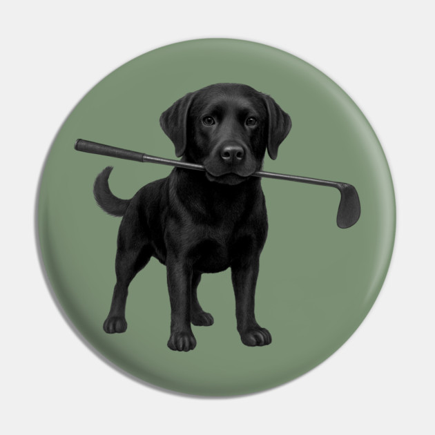 Black Lab Golfer – Funny Dog Lover Golf Gift, Labrador Retriever Art Pin by DonWillisJrArt