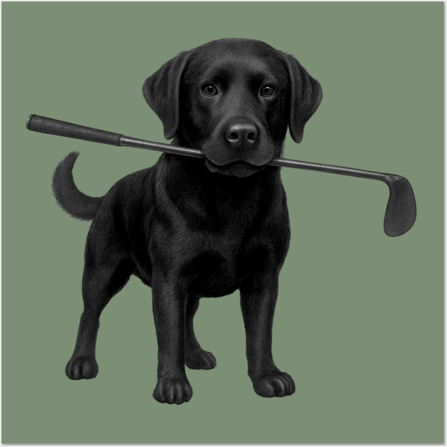 Black Lab Golfer – Funny Dog Lover Golf Gift, Labrador Retriever Art Wall Art by DonWillisJrArt