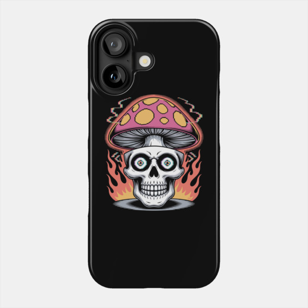 Shroom Skull – Trippy Pixelated Mushroom Flame Skull Phone Case by Cosmo Gazoo