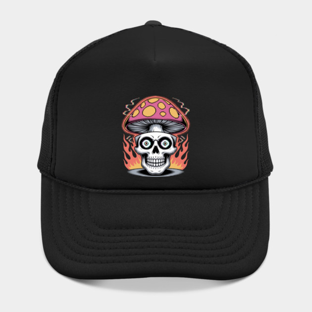 Shroom Skull – Trippy Pixelated Mushroom Flame Skull by Cosmo Gazoo