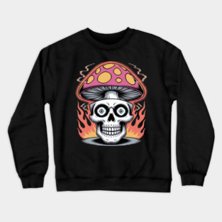 Shroom Skull – Trippy Pixelated Mushroom Flame Skull Crewneck Sweatshirt