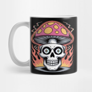 Shroom Skull – Trippy Pixelated Mushroom Flame Skull Mug