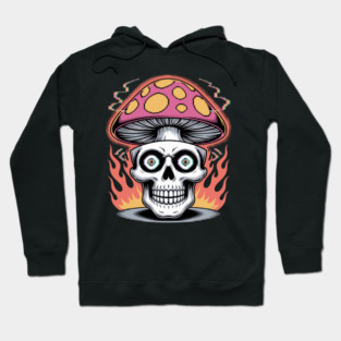 Shroom Skull – Trippy Pixelated Mushroom Flame Skull Hoodie