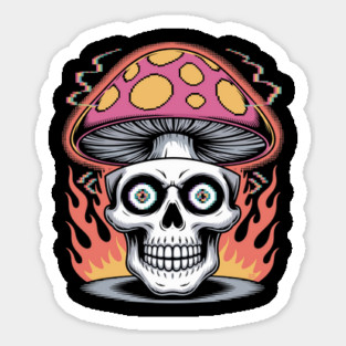 Shroom Skull – Trippy Pixelated Mushroom Flame Skull Sticker