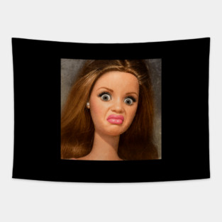 Disgusting Doll Face Meme Tapestry