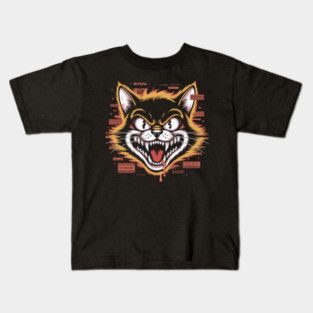 Glitchcore Cat Attack – Cyberpunk Psyop Kitty Kids T-Shirt
