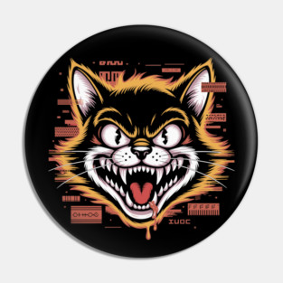 Glitchcore Cat Attack – Cyberpunk Psyop Kitty Pin