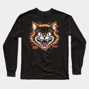 Glitchcore Cat Attack – Cyberpunk Psyop Kitty Long Sleeve T-Shirt