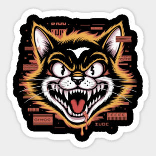 Glitchcore Cat Attack – Cyberpunk Psyop Kitty Sticker