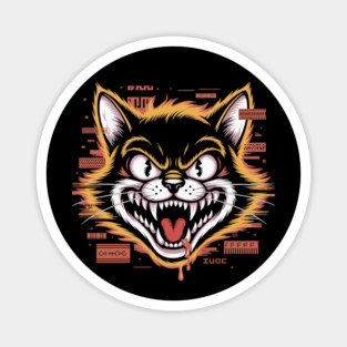 Glitchcore Cat Attack – Cyberpunk Psyop Kitty Magnet