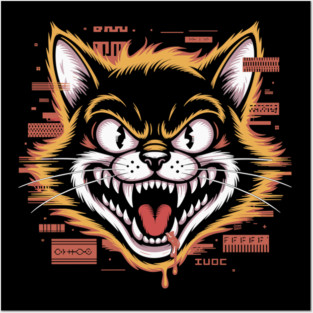 Glitchcore Cat Attack – Cyberpunk Psyop Kitty Posters and Art