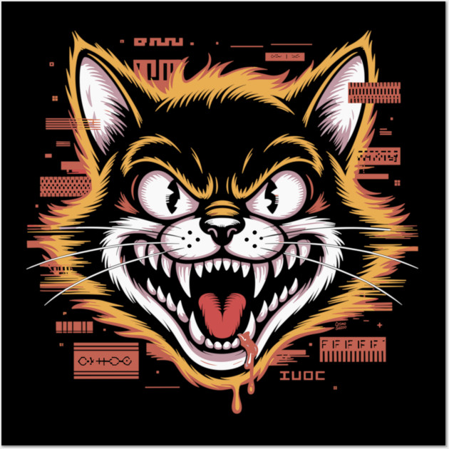Glitchcore Cat Attack – Cyberpunk Psyop Kitty Wall Art by Cosmo Gazoo