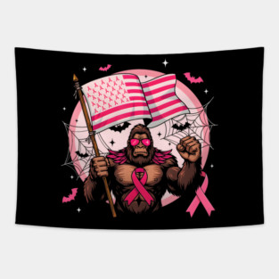 Bigfoot Pink Ribbon Breast Month Tapestry