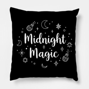 Midnight Magic – Witchy Hand-Drawn White on Black Halloween Tee Pillow