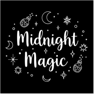 Midnight Magic – Witchy Hand-Drawn White on Black Halloween Tee Posters and Art