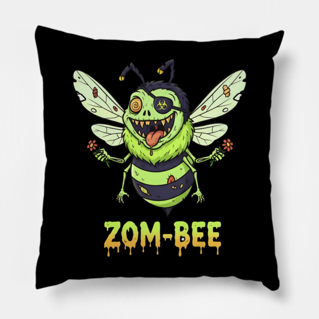 Zom-bee Zombie Bee T-Shirt - Funny Halloween Pun Horror Insect Graphic Tee Pillow by TurnEffect