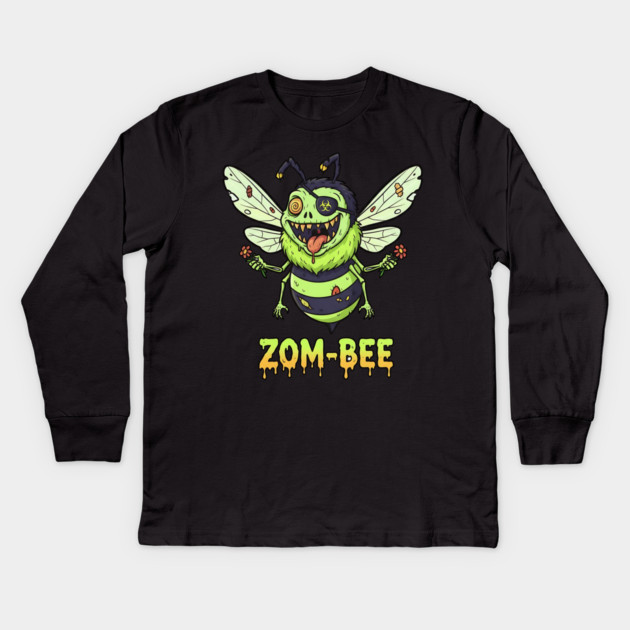 Zom-bee Zombie Bee T-Shirt - Funny Halloween Pun Horror Insect Graphic Tee Kids Long Sleeve T-Shirt by TurnEffect