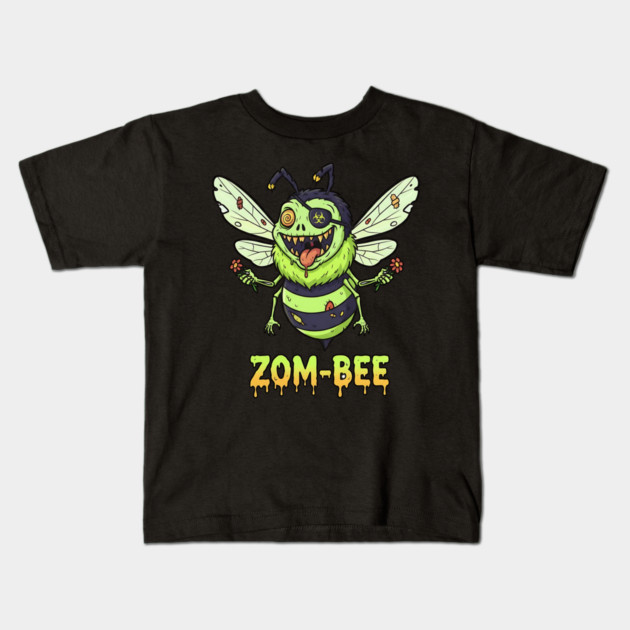Zom-bee Zombie Bee T-Shirt - Funny Halloween Pun Horror Insect Graphic Tee Kids T-Shirt by TurnEffect
