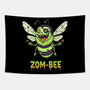 Zom-bee Zombie Bee T-Shirt - Funny Halloween Pun Horror Insect Graphic Tee Tapestry