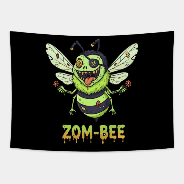 Zom-bee Zombie Bee T-Shirt - Funny Halloween Pun Horror Insect Graphic Tee Tapestry by TurnEffect