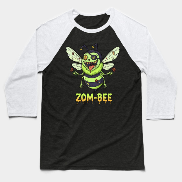 Zom-bee Zombie Bee T-Shirt - Funny Halloween Pun Horror Insect Graphic Tee Baseball T-Shirt by TurnEffect