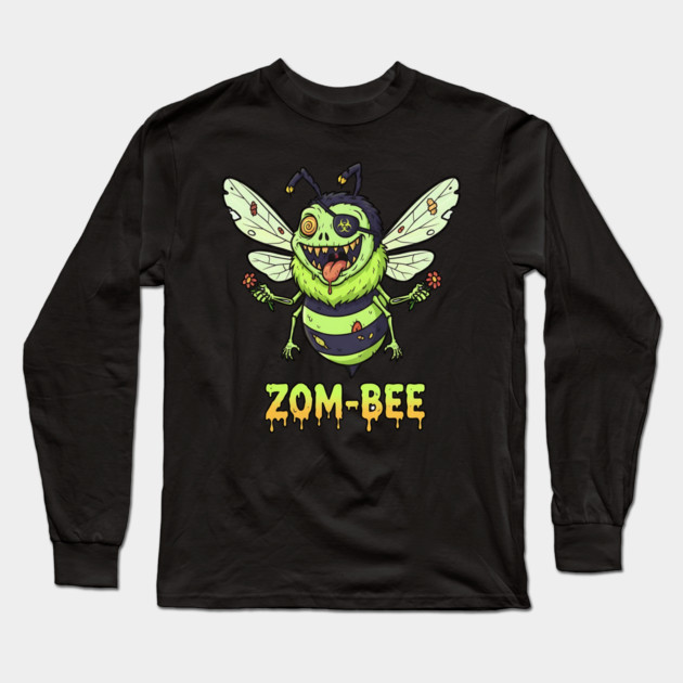 Zom-bee Zombie Bee T-Shirt - Funny Halloween Pun Horror Insect Graphic Tee Long Sleeve T-Shirt by TurnEffect