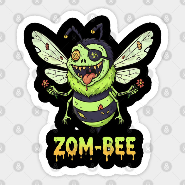 Zom-bee Zombie Bee T-Shirt - Funny Halloween Pun Horror Insect Graphic Tee Sticker by TurnEffect