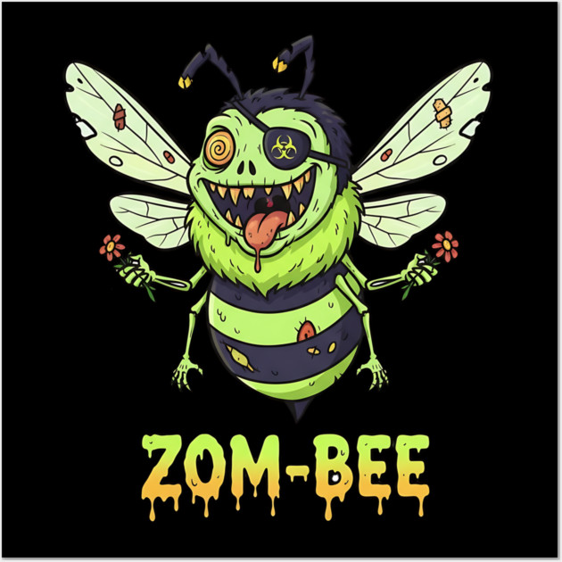 Zom-bee Zombie Bee T-Shirt - Funny Halloween Pun Horror Insect Graphic Tee Wall Art by TurnEffect
