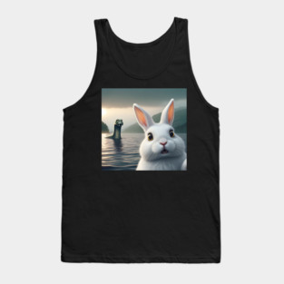Surprised Rabbit Selfie with Loch Ness Monster Nessie funny Tank Top