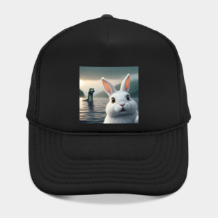 Surprised Rabbit Selfie with Loch Ness Monster Nessie funny Hat