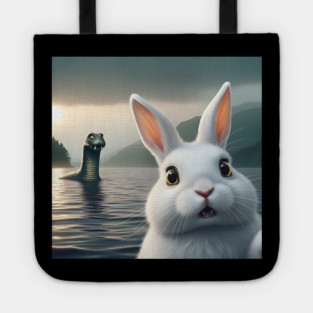 Surprised Rabbit Selfie with Loch Ness Monster Nessie funny Tote