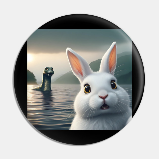 Surprised Rabbit Selfie with Loch Ness Monster Nessie funny Pin by Luxinda