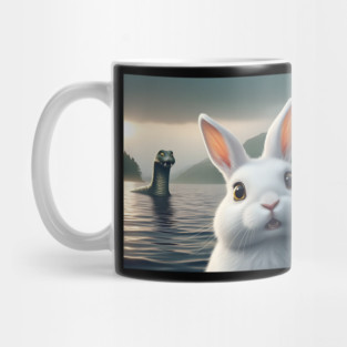 Surprised Rabbit Selfie with Loch Ness Monster Nessie funny Mug