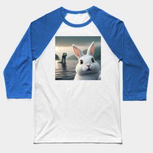Surprised Rabbit Selfie with Loch Ness Monster Nessie funny Baseball T-Shirt