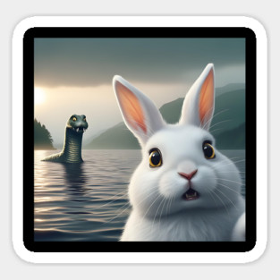 Surprised Rabbit Selfie with Loch Ness Monster Nessie funny Sticker