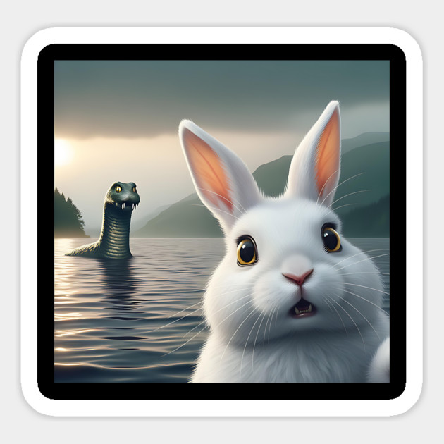 Surprised Rabbit Selfie with Loch Ness Monster Nessie funny Magnet by Luxinda